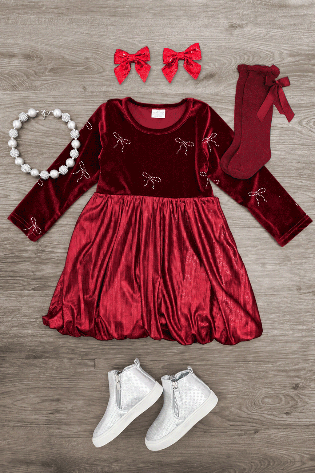 Metallic Bow Christmas Dress - Sparkle In Pink