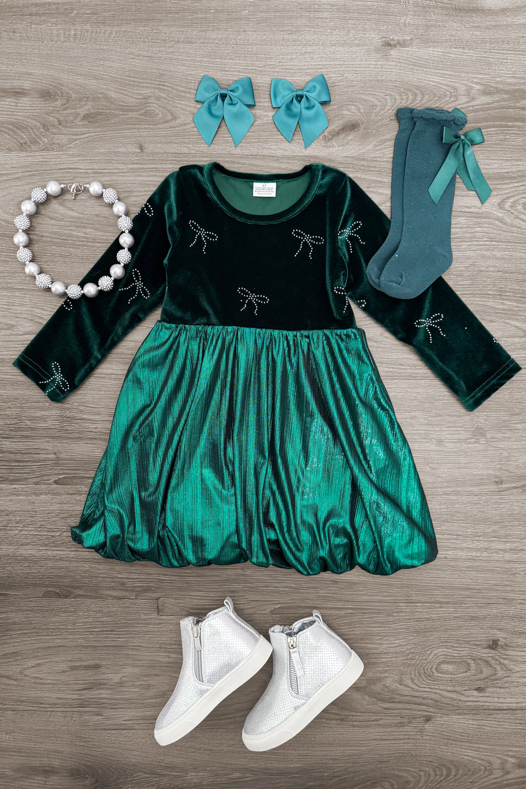 Metallic Bow Christmas Dress - Sparkle In Pink