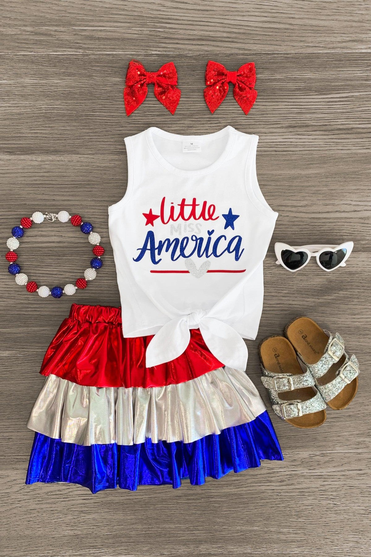 "Little Miss America" Metallic Skirt Set - Sparkle in Pink