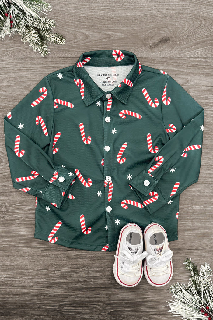 Candy Cane Button Down Top