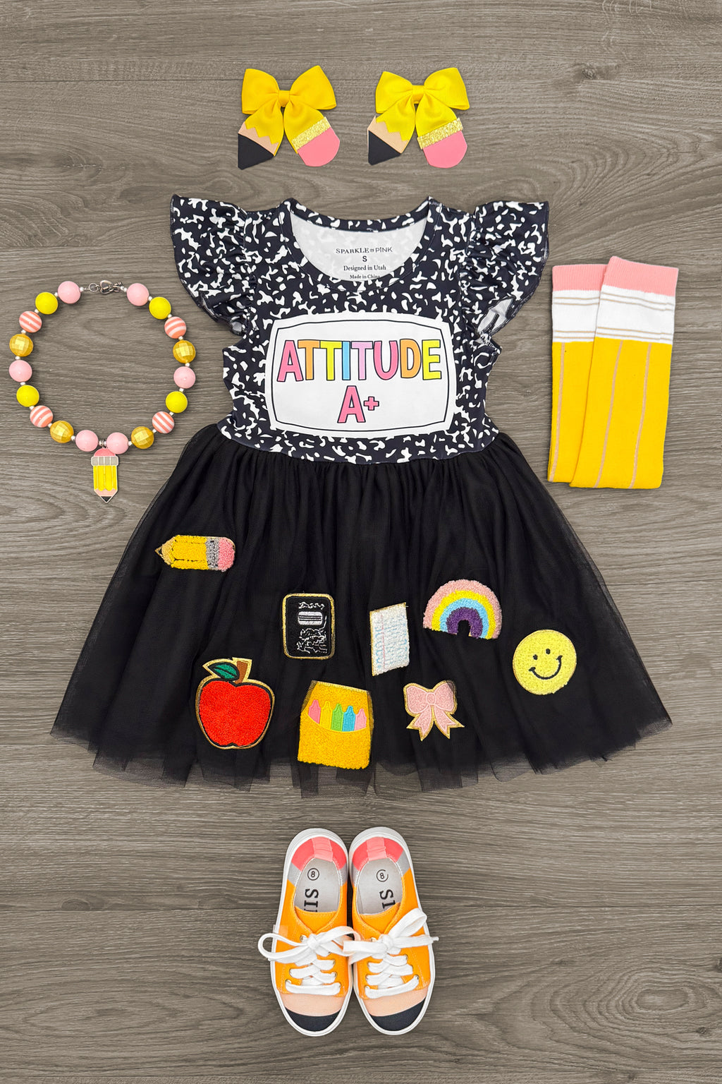 "Attitude A+" Chenille Patch Tutu Dress | Sparkle in Pink