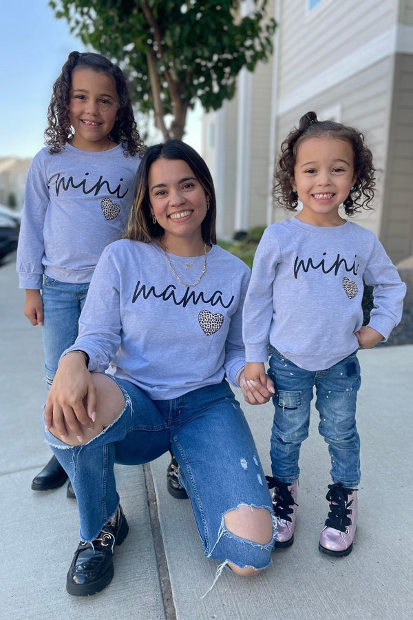 Mom & Me - "Mama & Mini" Gray Long Sleeve Top - Sparkle in Pink