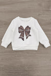Bow Football Sequin Pant Set - 6-12 Months - White long-sleeve sweatshirt with a brown football sequin bow graphic on the front.