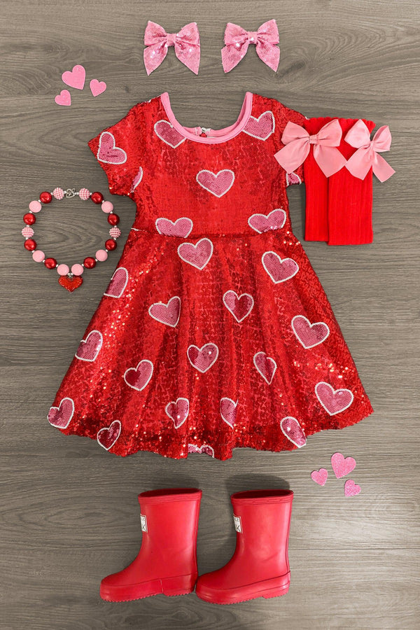 Red Sequin Hearts Dress - Sparkle in Pink