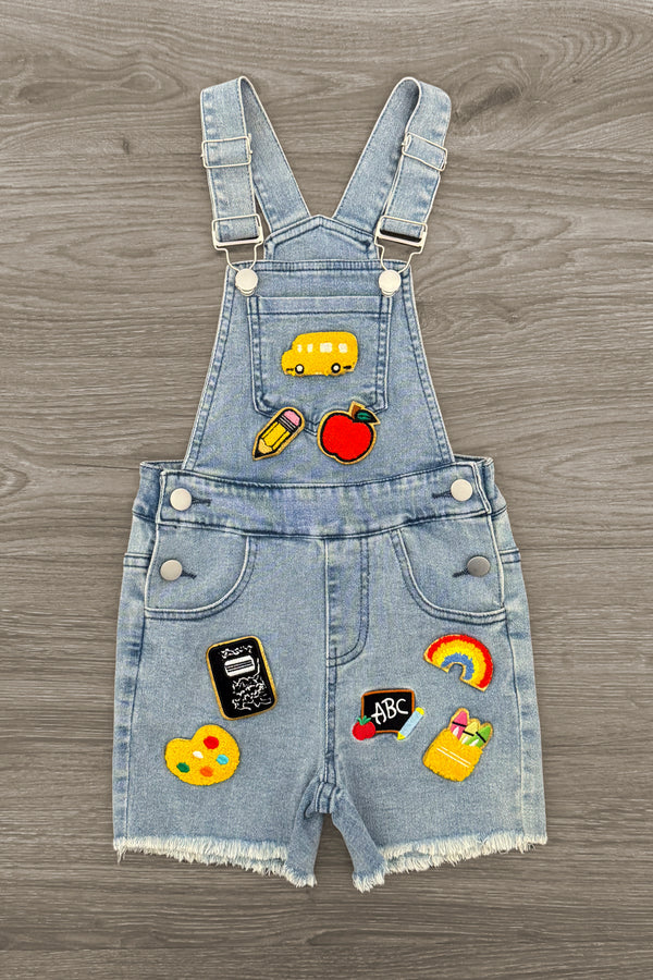 School Patch Denim Overall Set | Sparkle in Pink