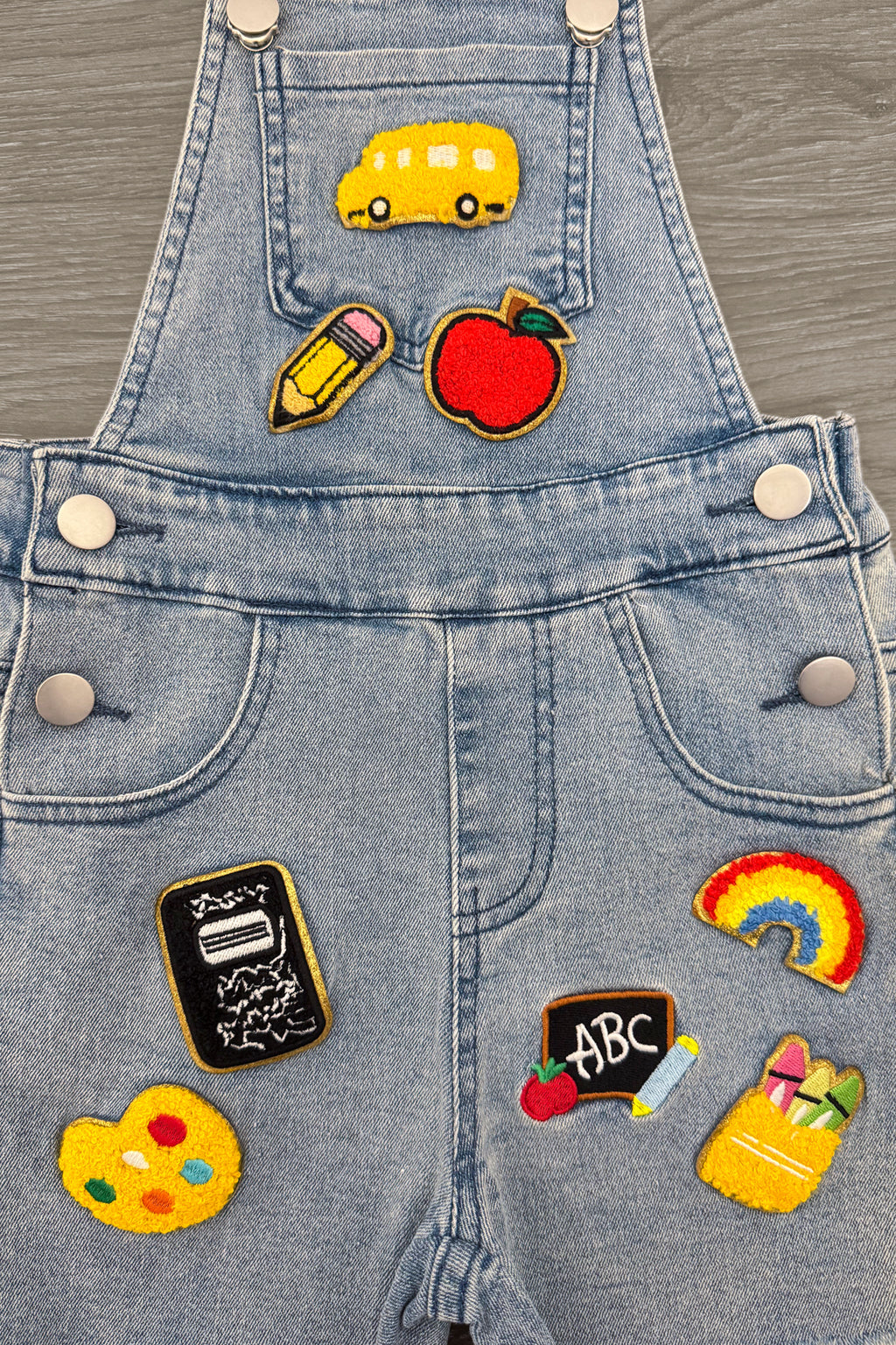School Patch Denim Overall Set | Sparkle in Pink