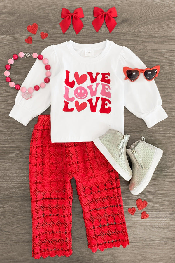"Love" Red Heart Lace Pant Set - Sparkle in Pink