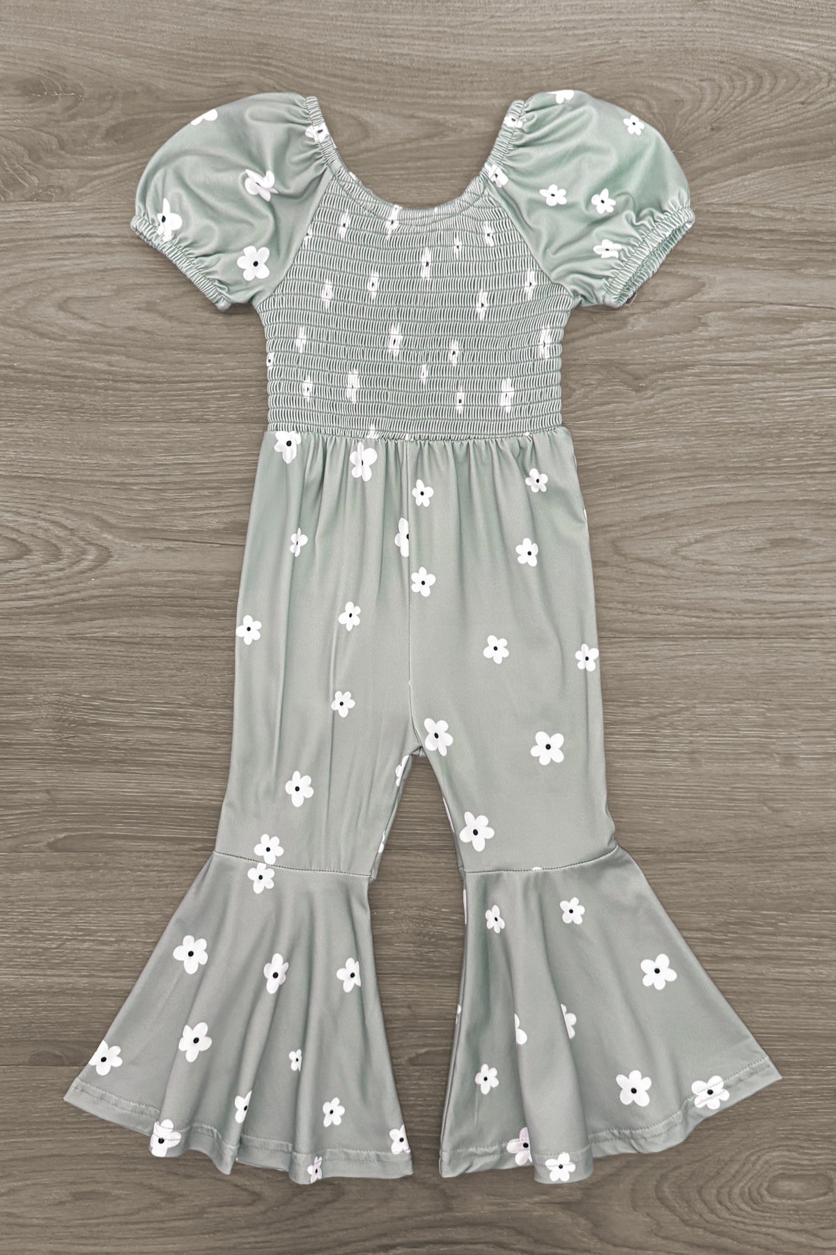 Gray Floral Bell Bottom Jumpsuit