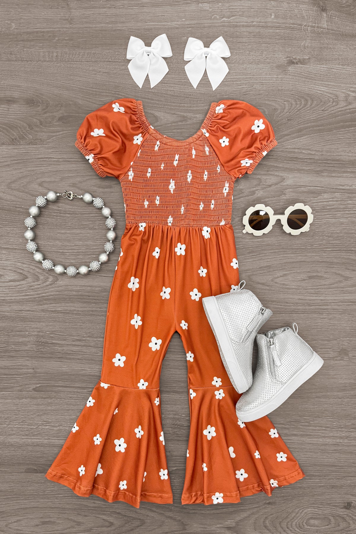 Gray Floral Bell Bottom Jumpsuit