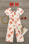 Rust & Cream Bow Jumpsuit | Sparkle in Pink