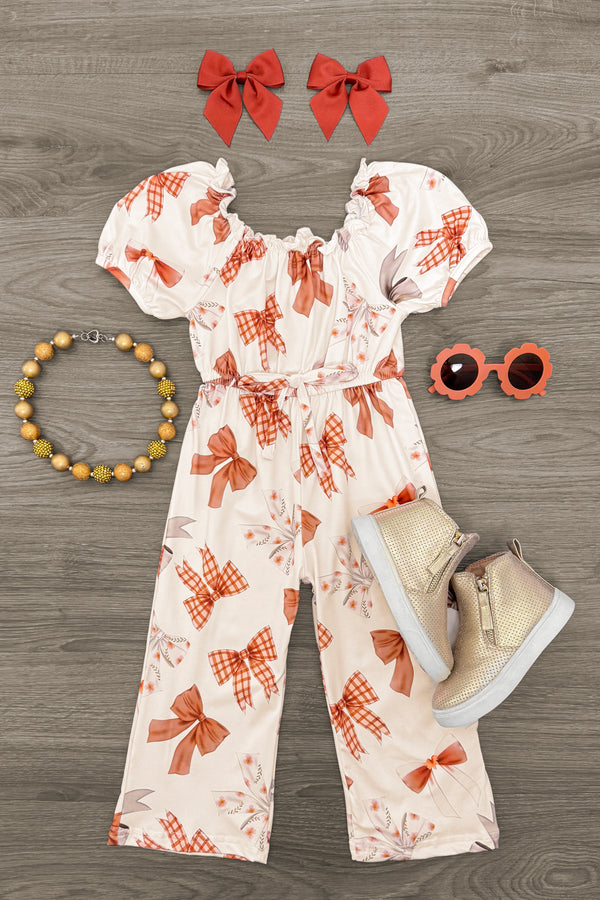 Rust & Cream Bow Jumpsuit | Sparkle in Pink