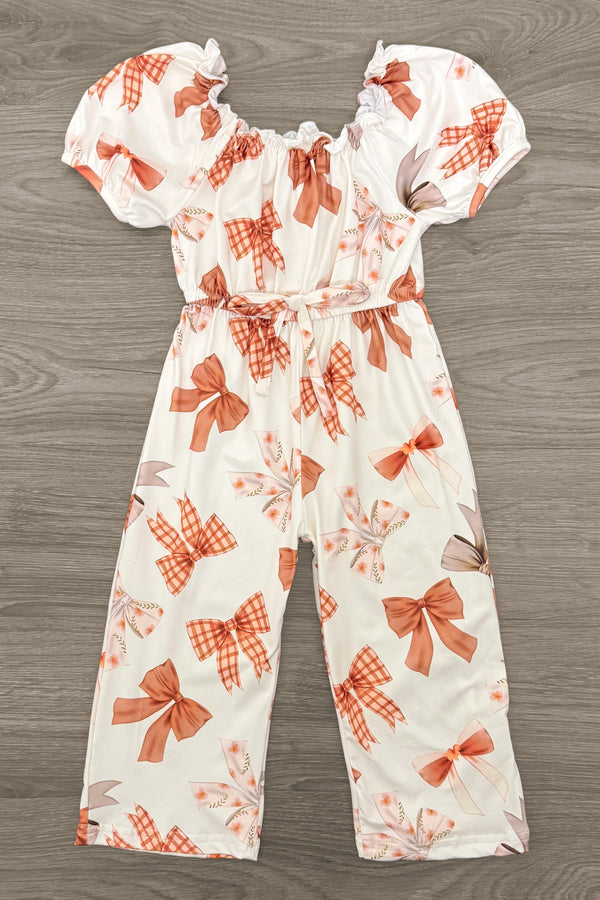 Rust & Cream Bow Jumpsuit | Sparkle in Pink