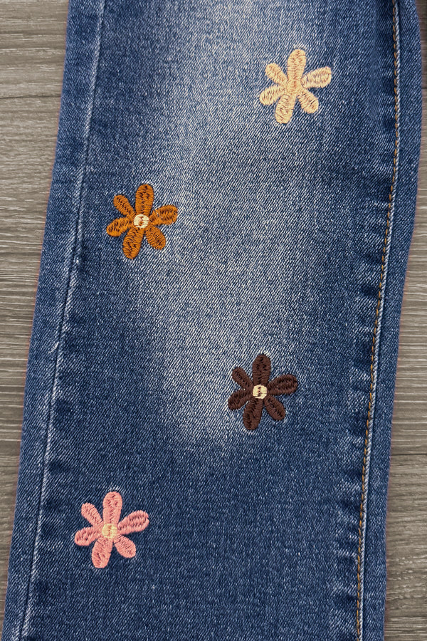 Cream Flower Print Denim Pant Set