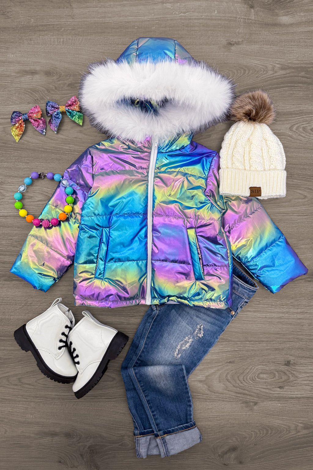 Holographic Puffer Coat - Sparkle In Pink