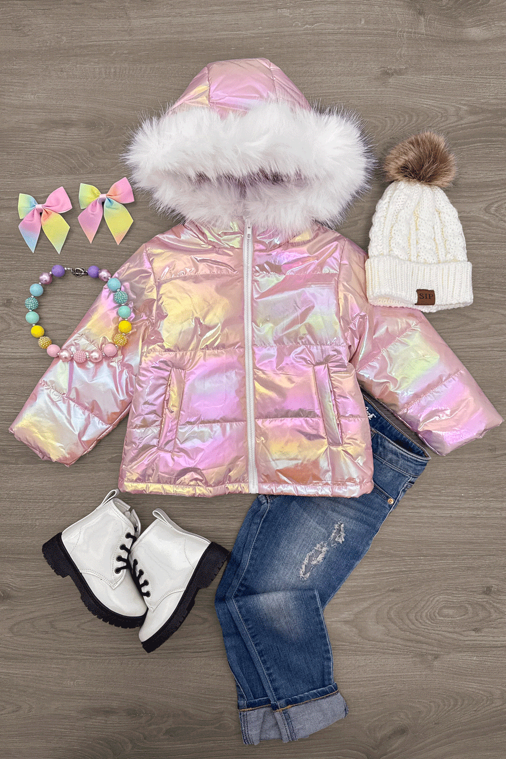 Holographic Puffer Coat - Sparkle In Pink