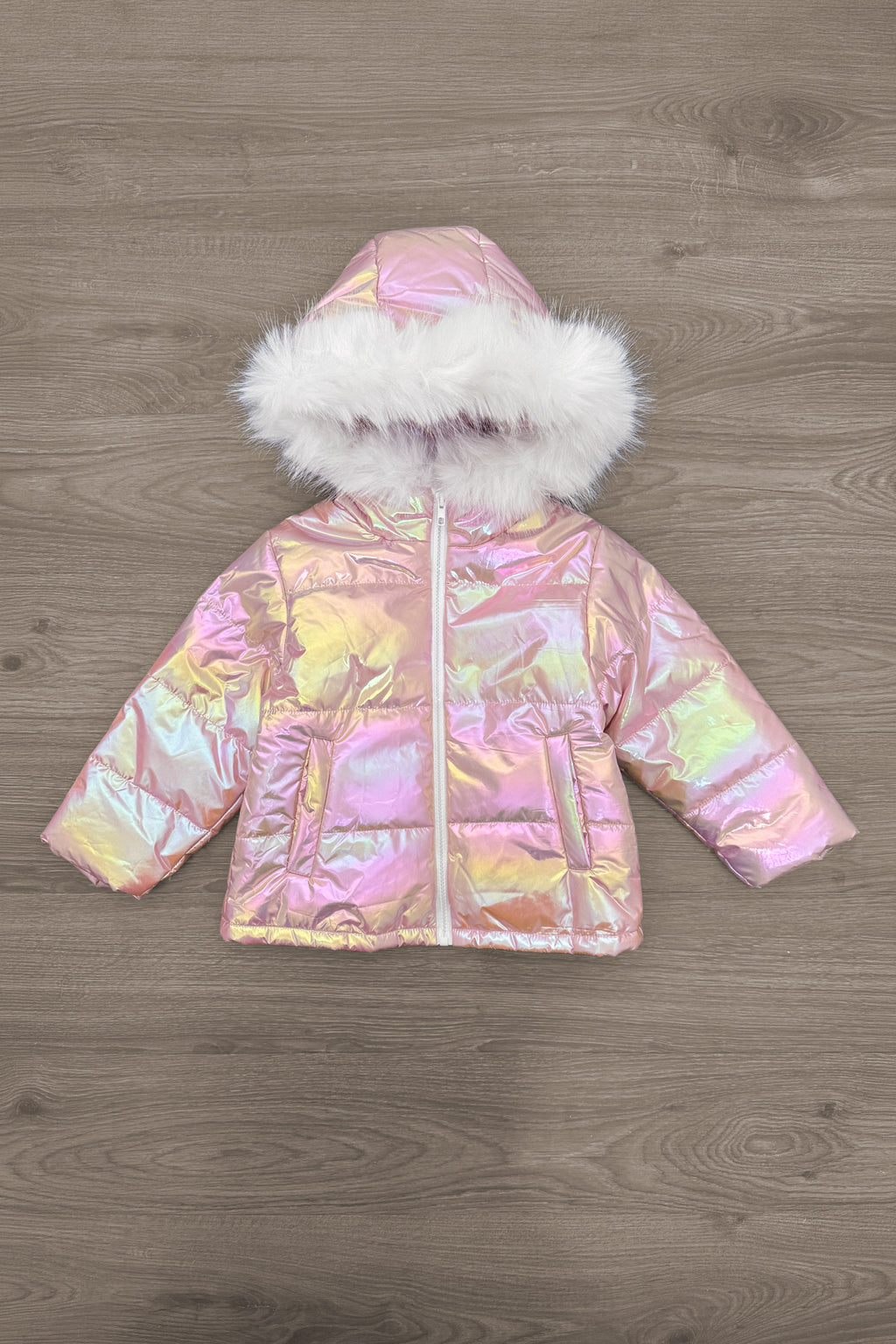 Holographic Puffer Coat - Sparkle In Pink