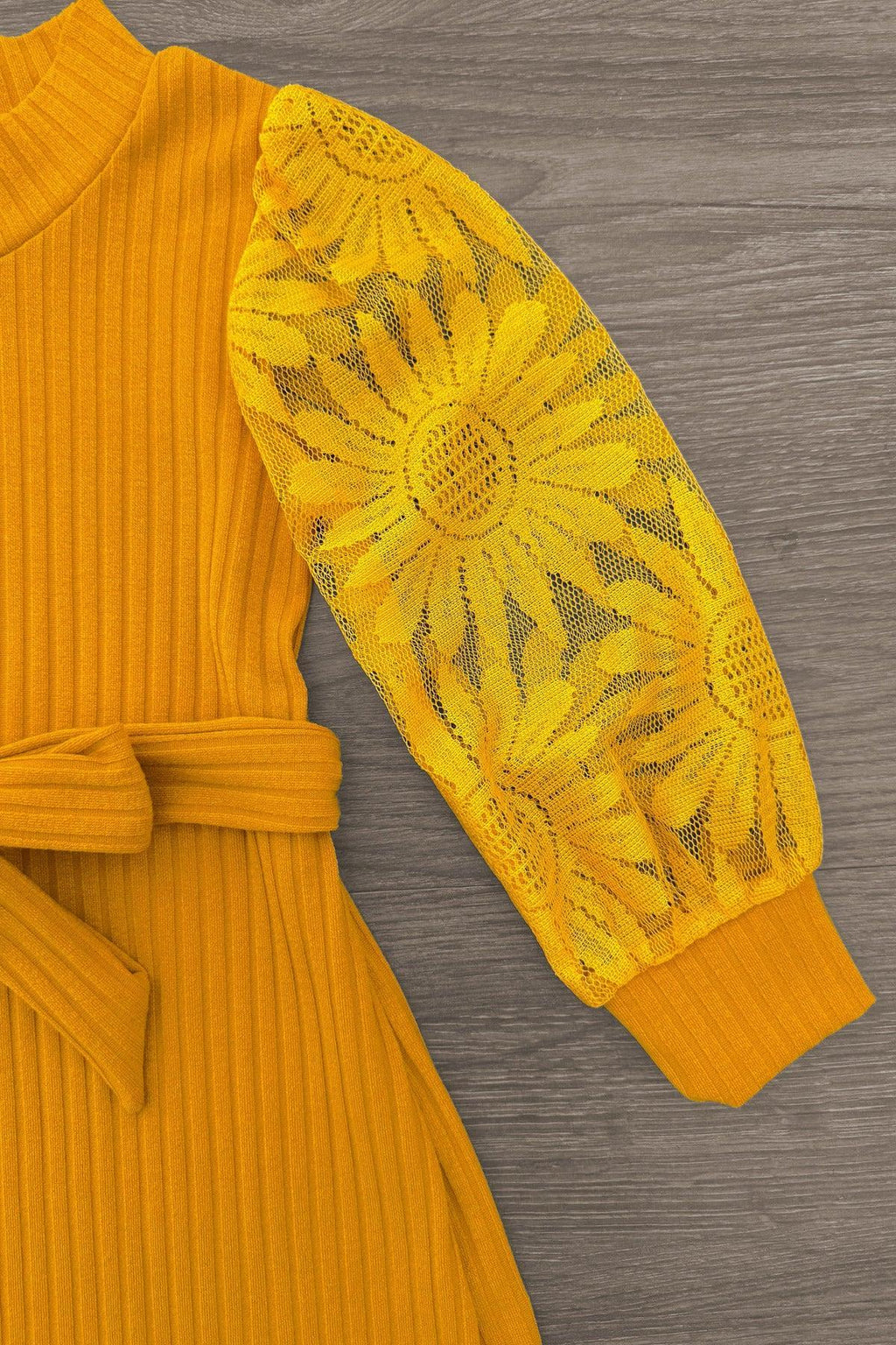 Mustard Lace Sunflower Dress - Sparkle In Pink