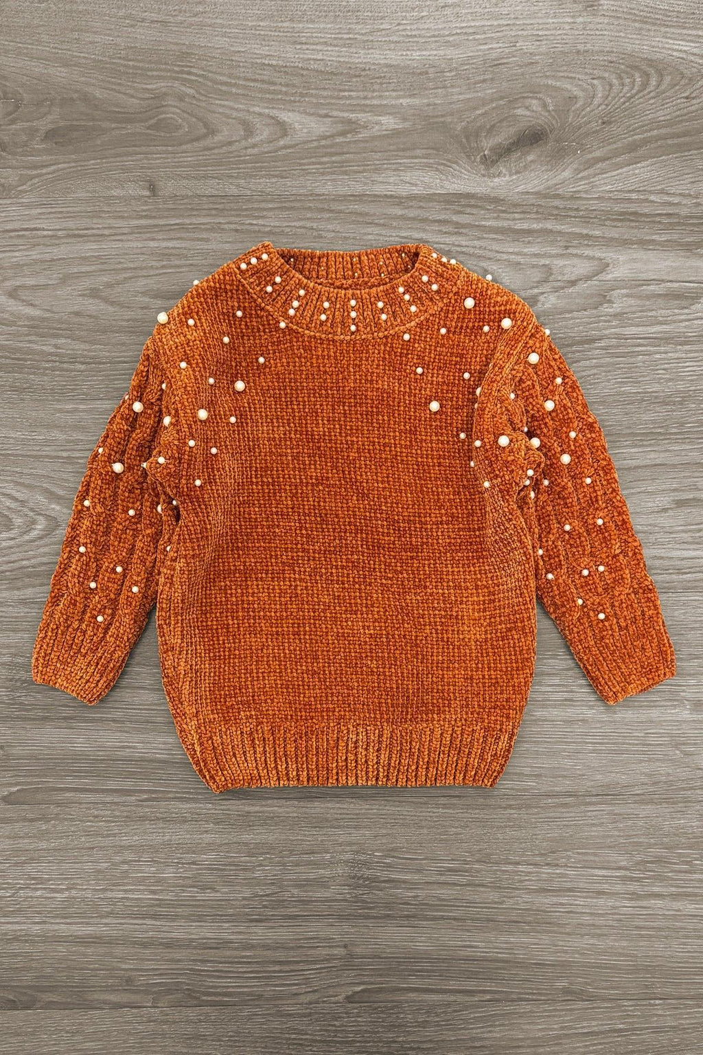 Rust Pearl Sweater Flower Bell Bottom Set | Sparkle in Pink