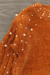 Rust Pearl Sweater Flower Bell Bottom Set | Sparkle in Pink