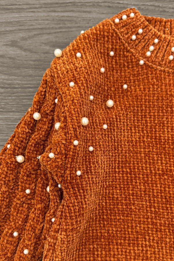 Rust Pearl Sweater Flower Bell Bottom Set | Sparkle in Pink