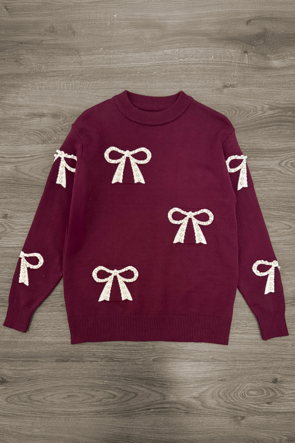 Mom & Me - Burgundy Pearl Bow Sweater | Sparkle in Pink