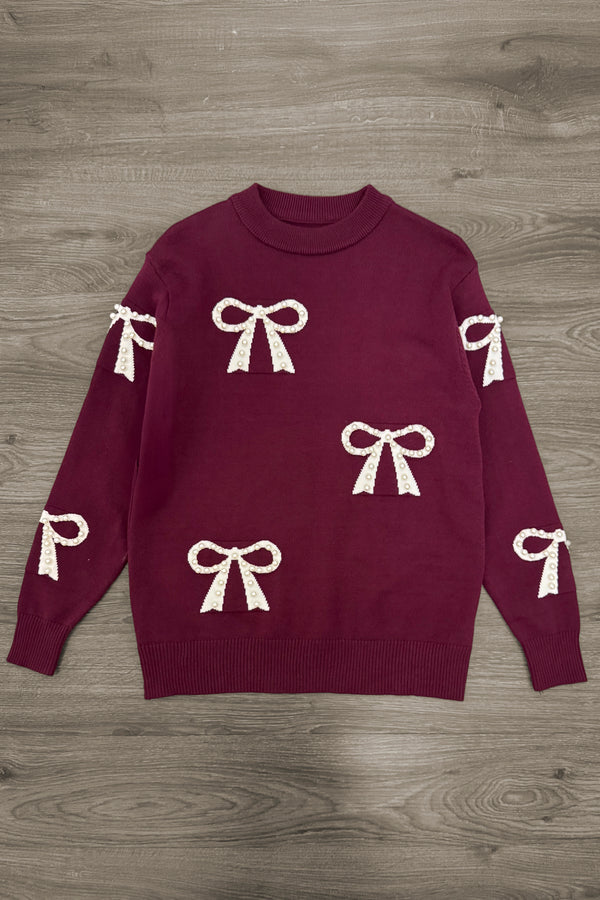 Mom & Me - Burgundy Pearl Bow Sweater | Sparkle in Pink