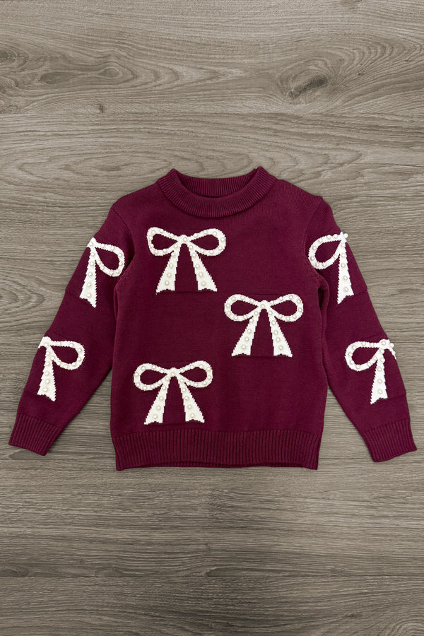 Mom & Me - Burgundy Pearl Bow Sweater | Sparkle in Pink