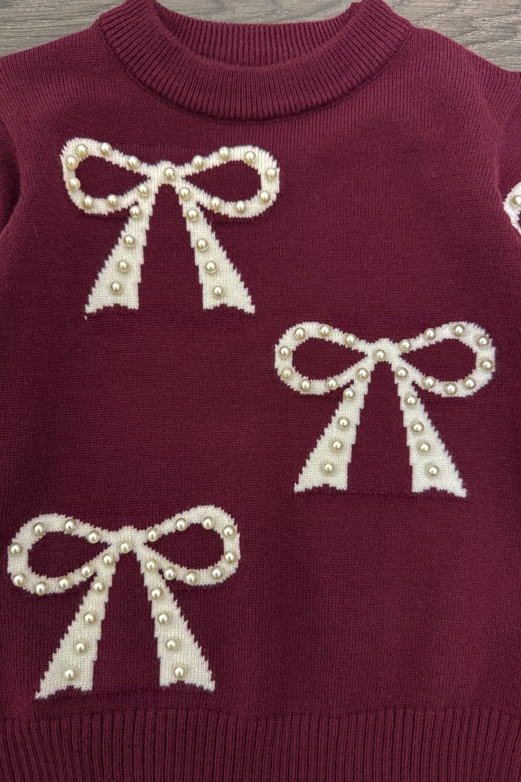 Mom & Me - Burgundy Pearl Bow Sweater | Sparkle in Pink