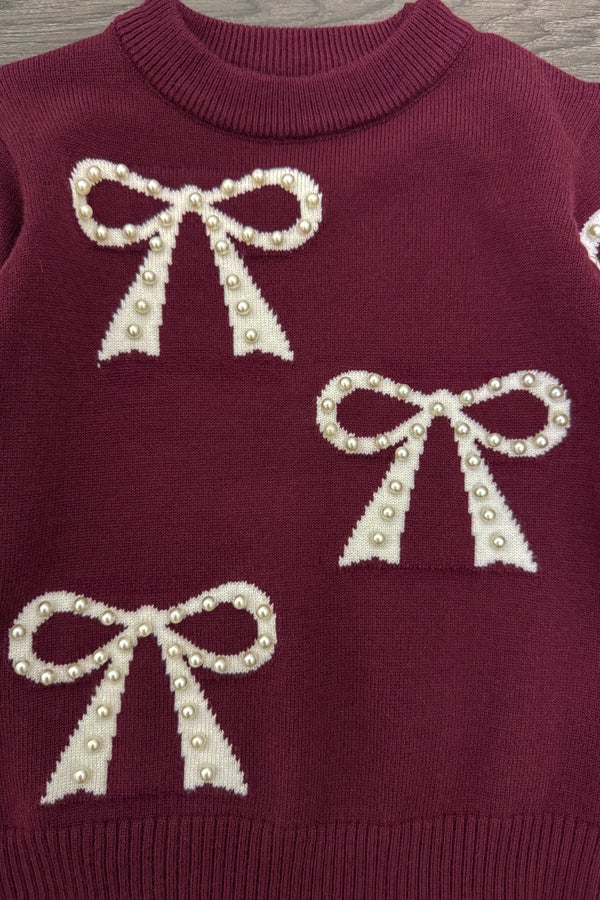 Mom & Me - Burgundy Pearl Bow Sweater | Sparkle in Pink
