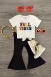 "Fall Vibes" Black Ribbed Flare Pant Set | Sparkle in Pink