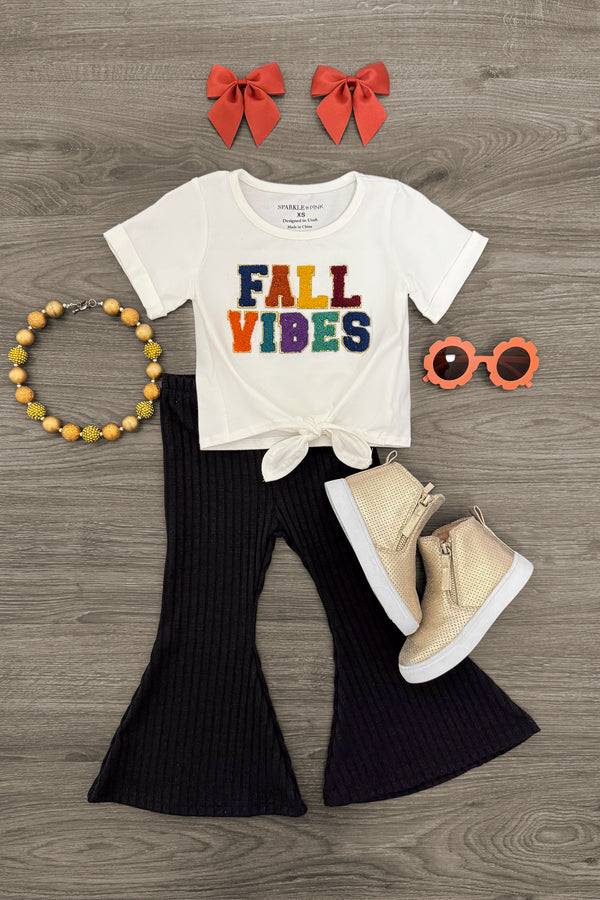 "Fall Vibes" Black Ribbed Flare Pant Set | Sparkle in Pink
