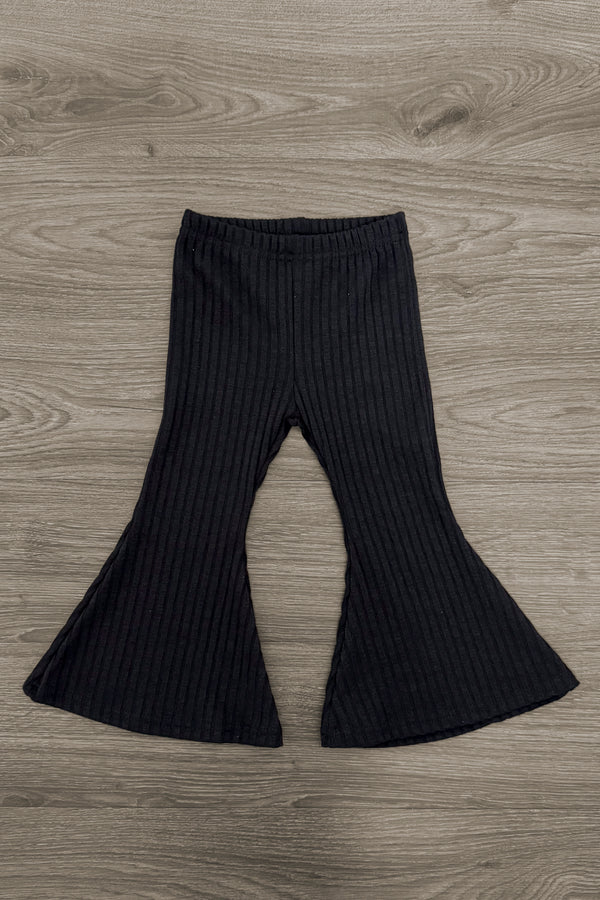 "Fall Vibes" Black Ribbed Flare Pant Set | Sparkle in Pink