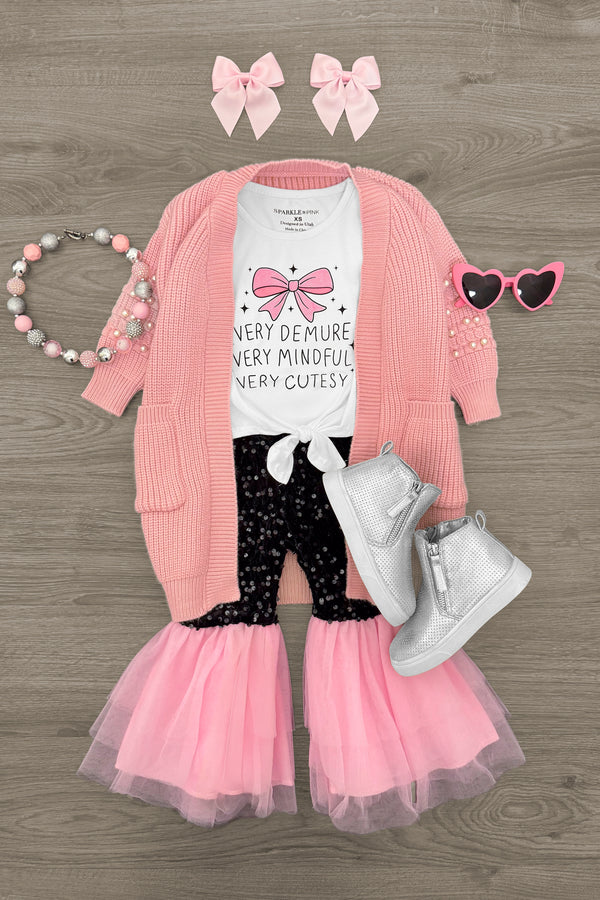 "Very Demure..." Pink & Black Bell Bottom Set | Sparkle in Pink