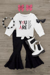 "You Are..." Black Denim Bell Bottom Set | Sparkle in Pink