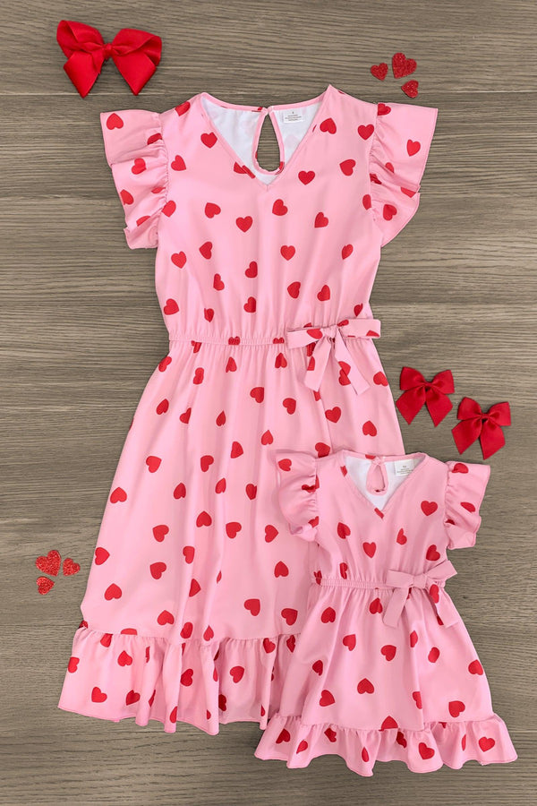 Mom & Me - Pink Heart Ruffle Dress - Sparkle in Pink