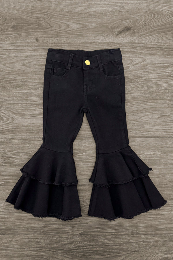 "You Are..." Black Denim Bell Bottom Set | Sparkle in Pink