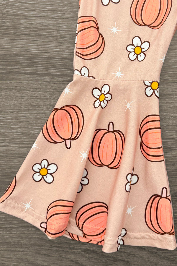 Pastel Pumpkin Daisy Bell Bottom Jumpsuit | Sparkle in Pink