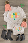 Mom & Me - "Lucky Charm" Gray Chenille Patch Top - Sparkle in Pink
