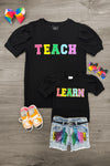"Learn" Rainbow Sequin Denim Short Set | Sparkle in Pink