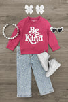 "Be Kind" Pearl Denim Pant Set | Sparkle in Pink