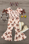 Football Bow Bell Bottom Jumpsuit - Sparkle In Pink