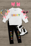 "Sassy" Rainbow Chenille Patch Legging Set | Sparkle in Pink