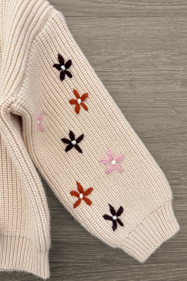 Embroidered Flower Denim Pant Set | Sparkle in Pink