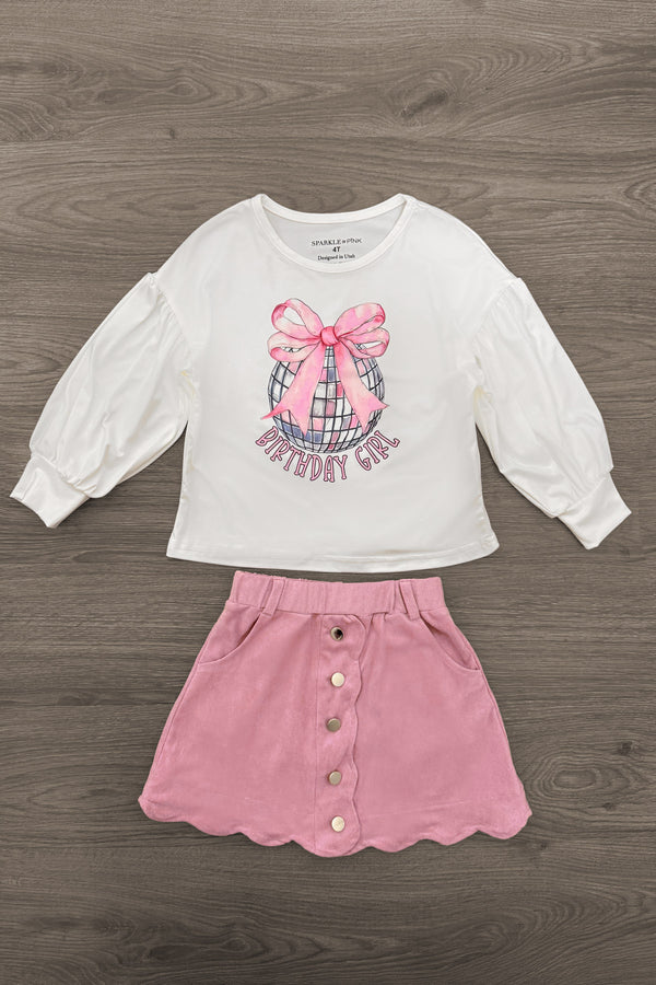 "Birthday Girl" Pink Suede Skirt Set - Sparkle In Pink