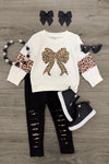 Cheetah Print Bow Distressed Legging Set | Sparkle in Pink