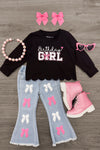 "Birthday Girl" Flare Denim Pant Set - Sparkle In Pink