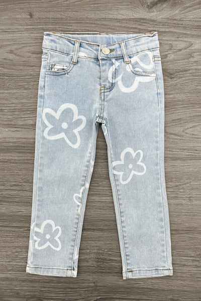 デニム・ジーパン [MATINKIM]flower printed denim pants in light blue FLOWER PRINTED DENIM PANTS IN LIGHT BLUE – Matin Kim