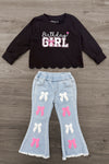 "Birthday Girl" Flare Denim Pant Set - Sparkle In Pink