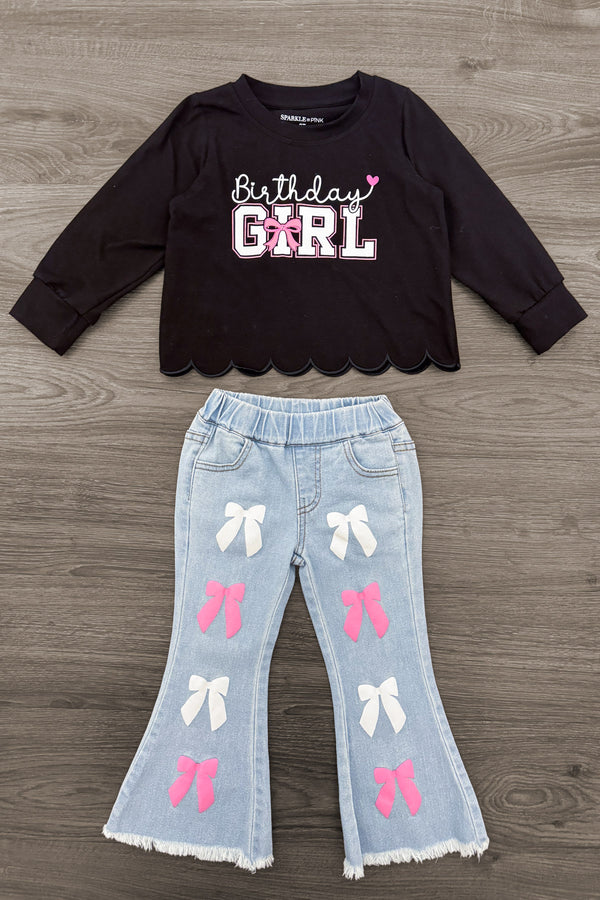 "Birthday Girl" Flare Denim Pant Set - Sparkle In Pink