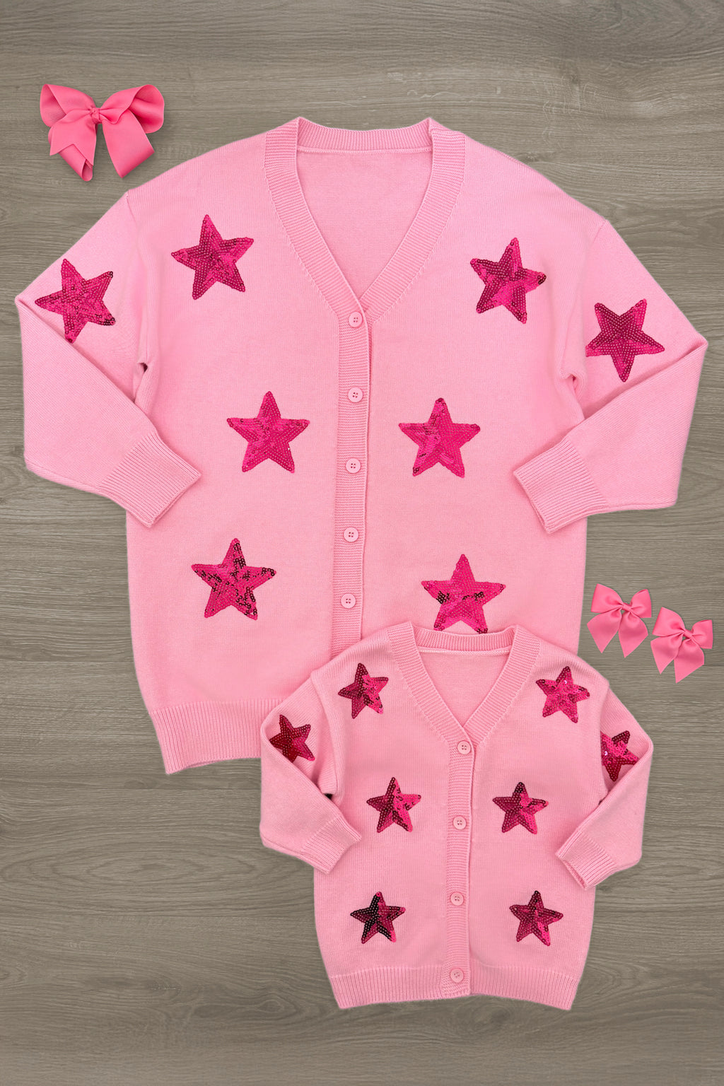Mom & Me - Pink Sequin Star Cardigan | Sparkle in Pink